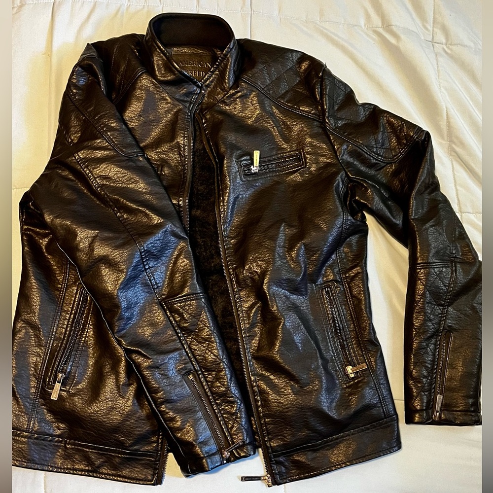 Black, Large Size, Leather Jacket